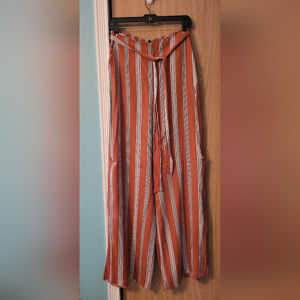 Forever 21 Rust and White Striped Wide-Leg Pants